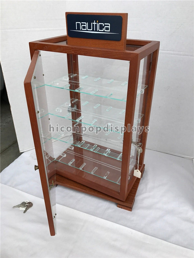 Étagères verrouillables de rotation en verre en bois faites sur commande de la vitrine de montre d'affichage de support 4
